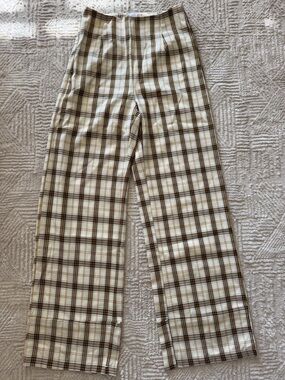 Princess Polly Plaid Wide-Leg Pants in Cream and Brown